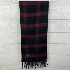 Christian Dior Monsieur Logo Fringe Scarf Black Red Plaid Cashmaire Acrylic